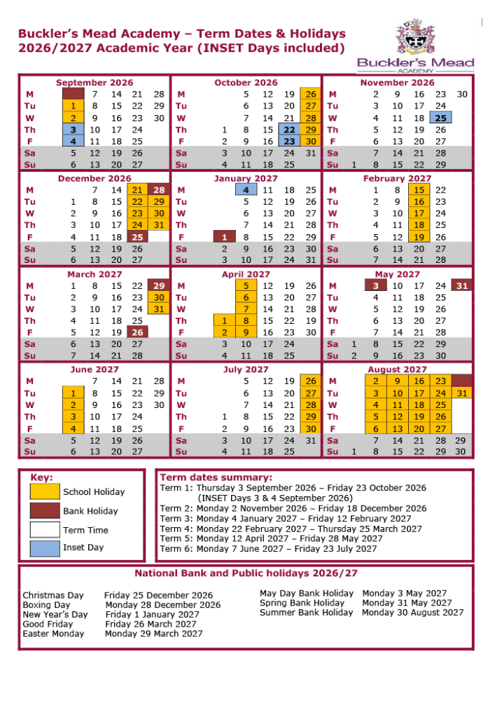 Buckler's Mead Calendar 2026-27