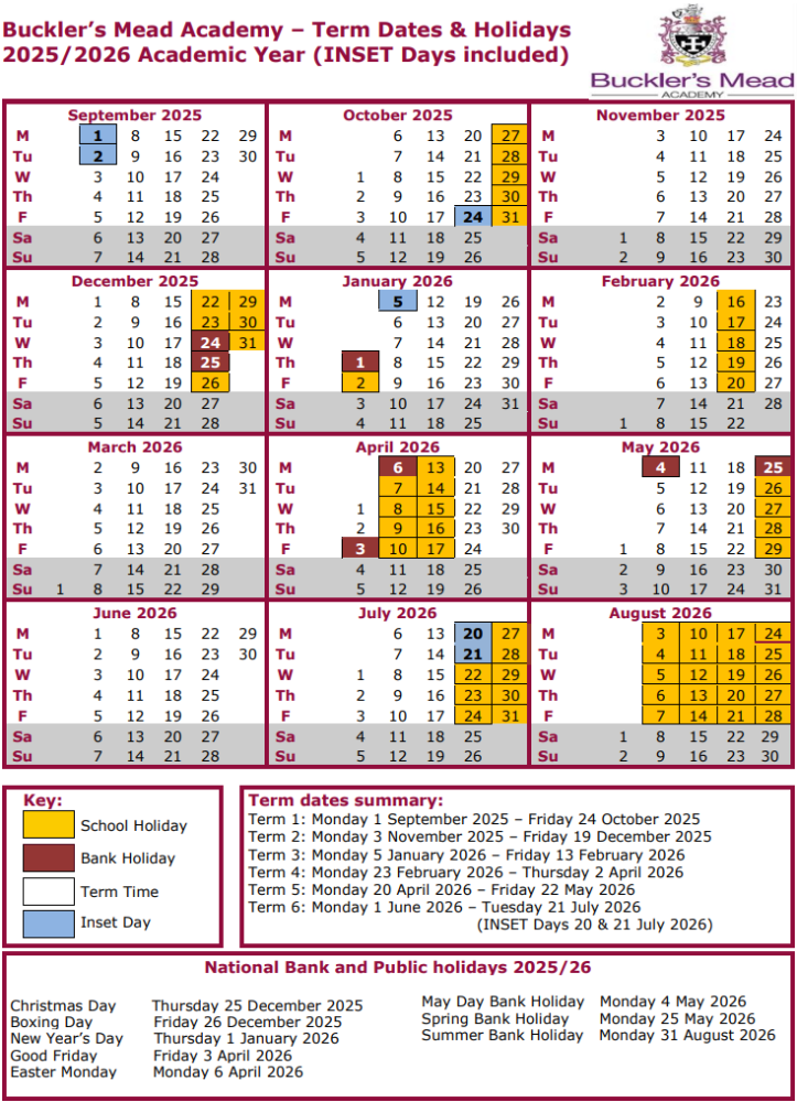 Buckler's Mead Calendar 2025-26